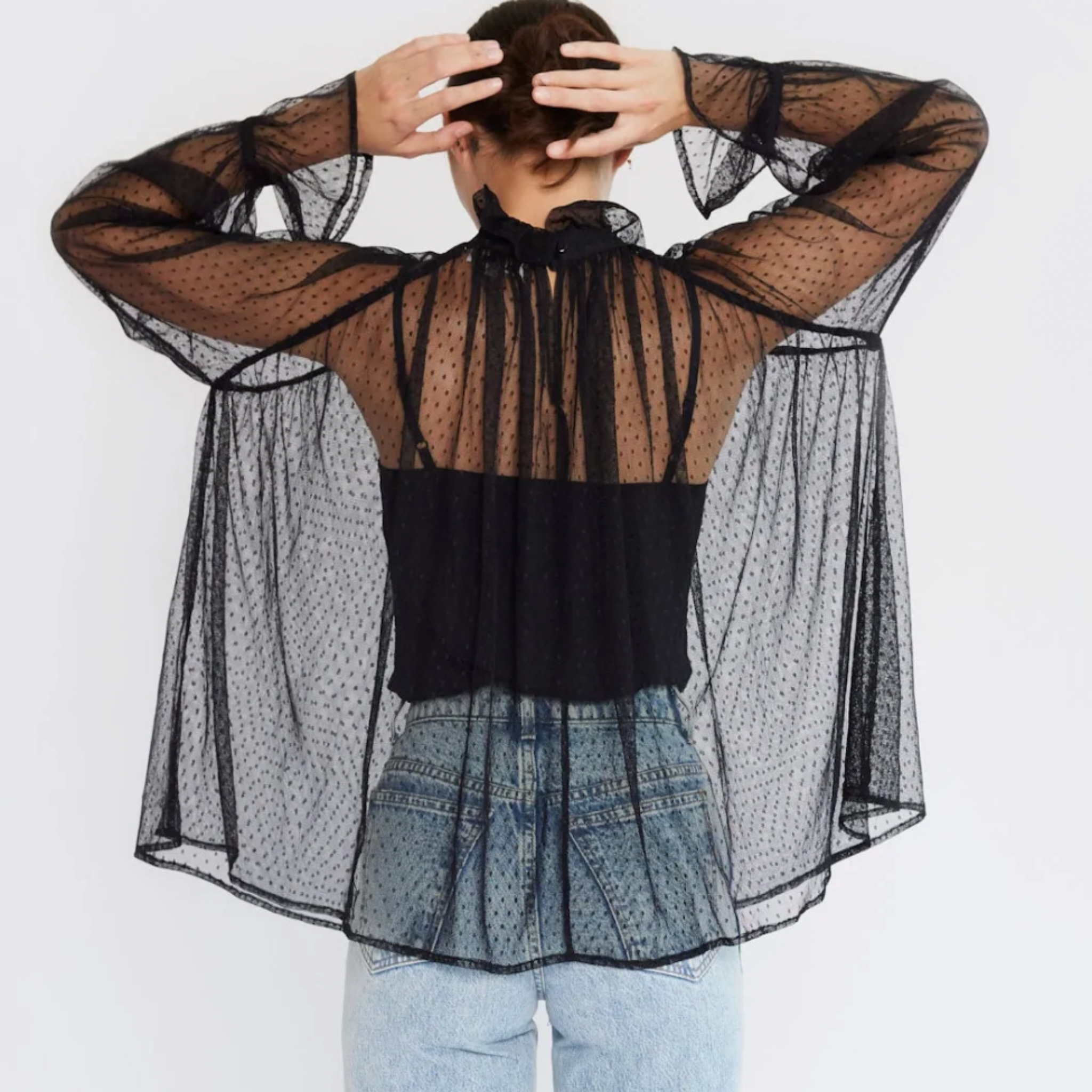 mille chantal lace top in black tulle.