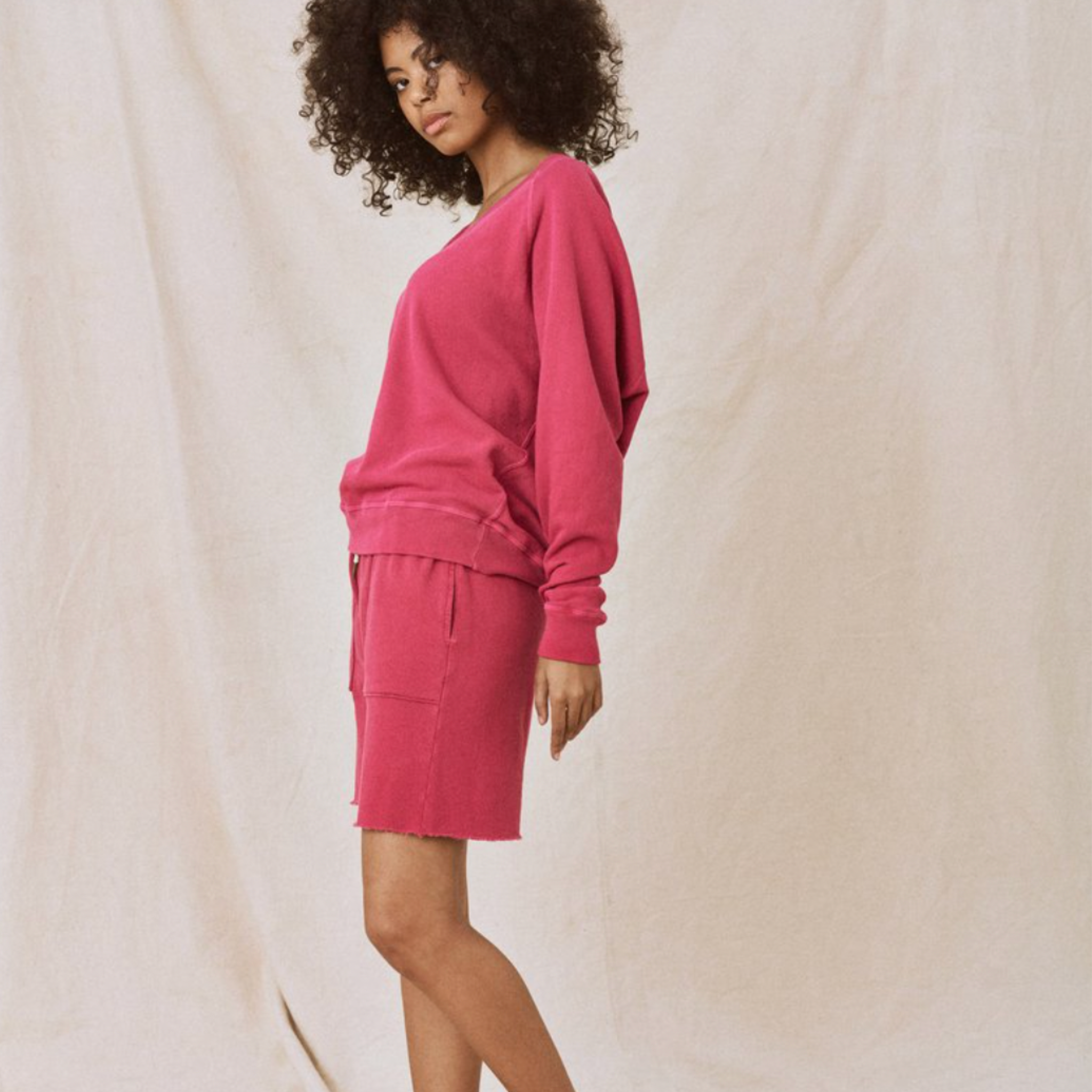 The Great Patch Pocket Sweat Short in Raspberry Pink Jam - Shoppe Details and Design.