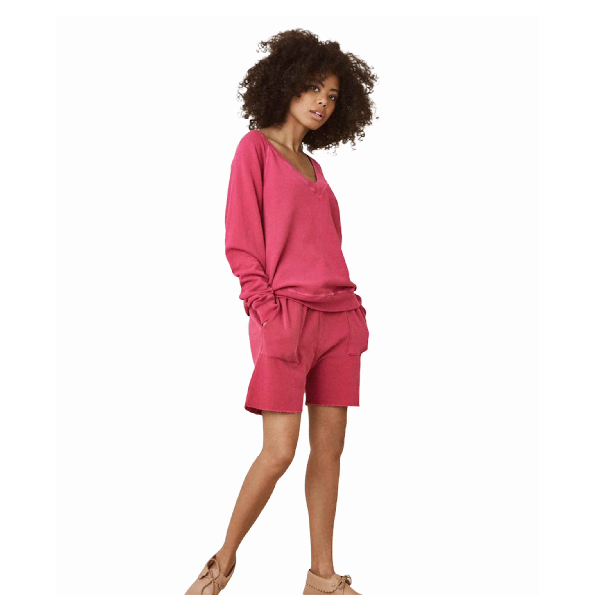 The Great Patch Pocket Sweat Short in Raspberry Pink Jam - Shoppe Details and Design.