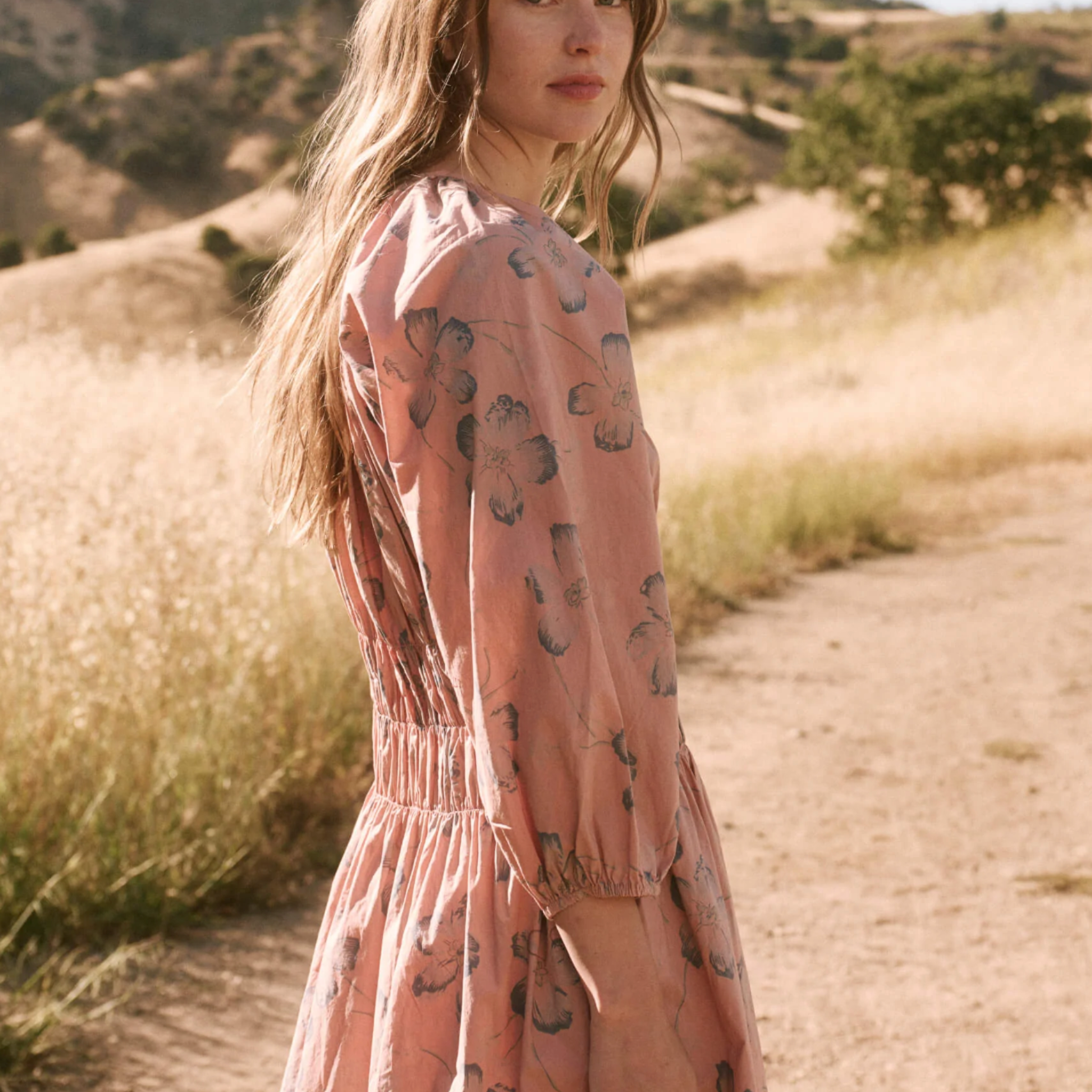 The Great Pink and Blue Cobblestone Dress in Vintage Petal Floral Print - Shoppe Details and Design.