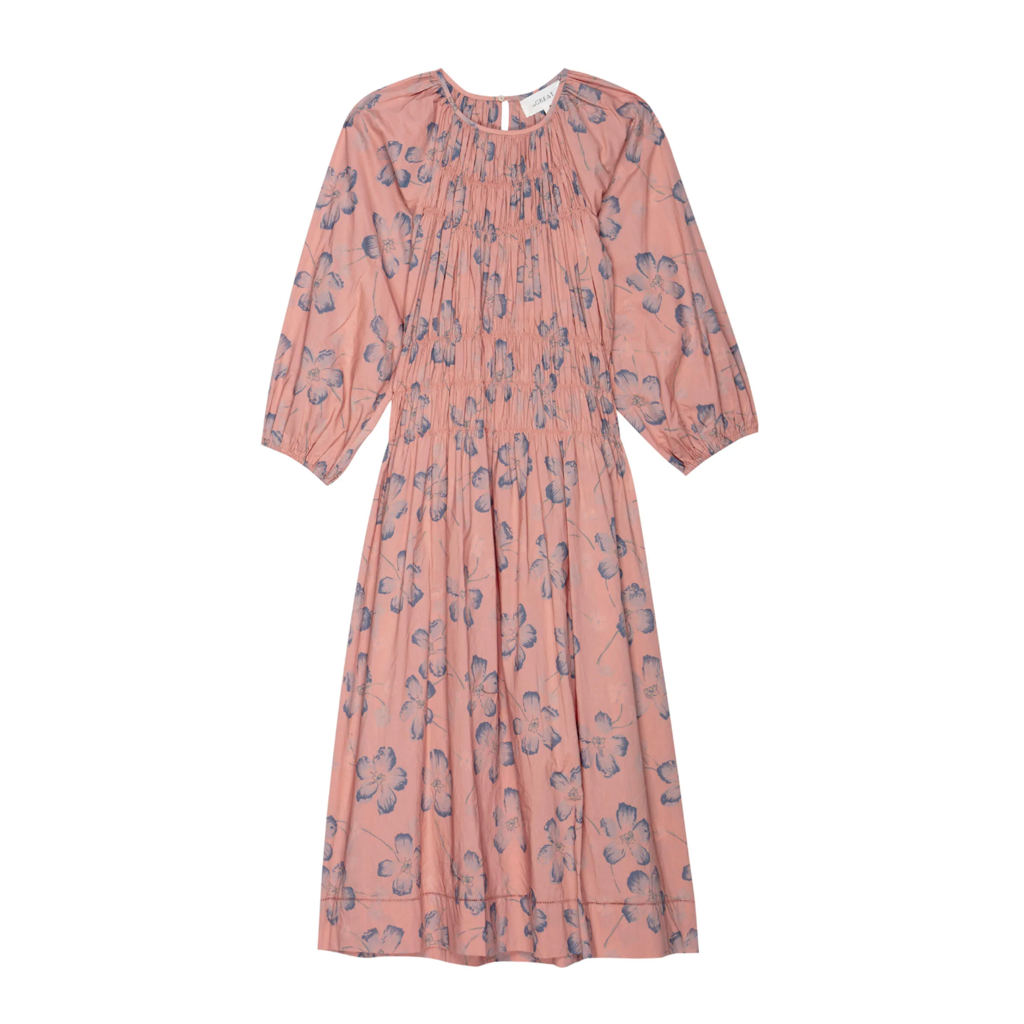 The Great Pink and Blue Cobblestone Dress in Vintage Petal Floral Print - Shoppe Details and Design.