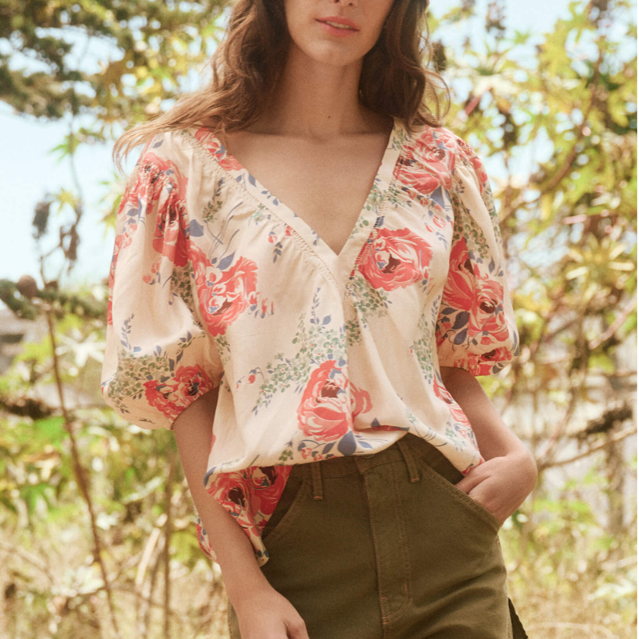 the great silk bungalow top in echo rose print