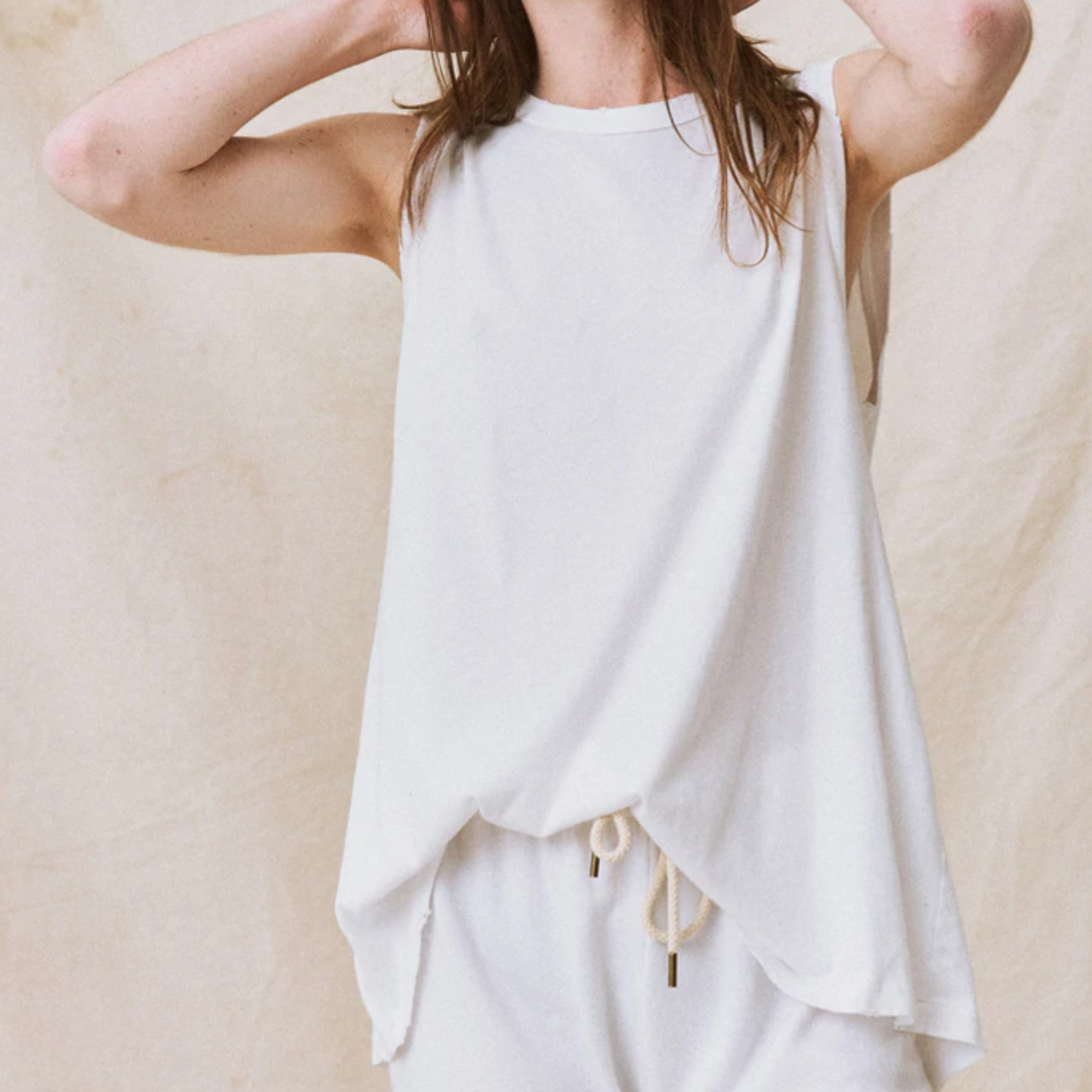 The Great Sleeveless Crew Top in Washed White - Shoppe Details and Design.