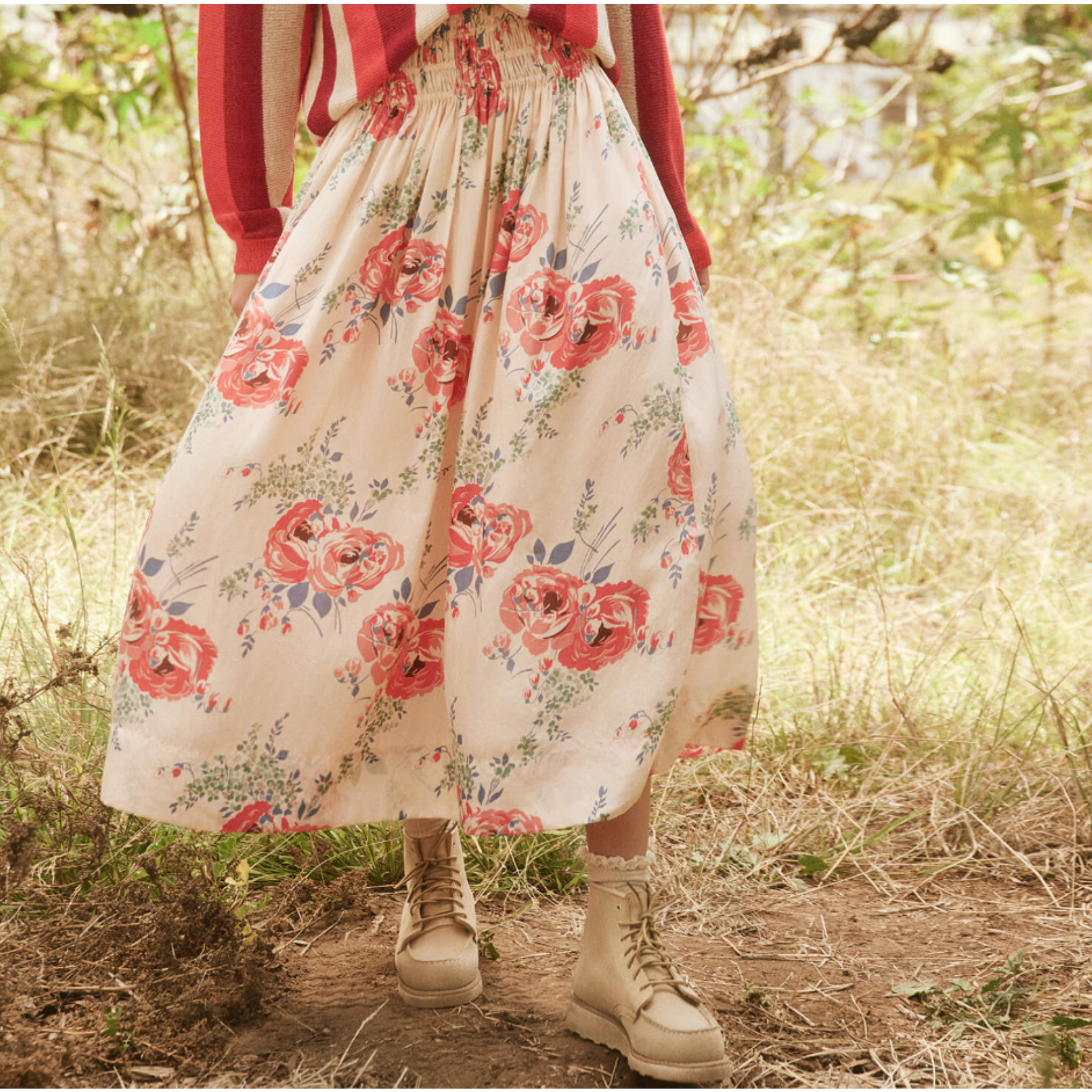 the great viola silk skirt in echo rosa print.