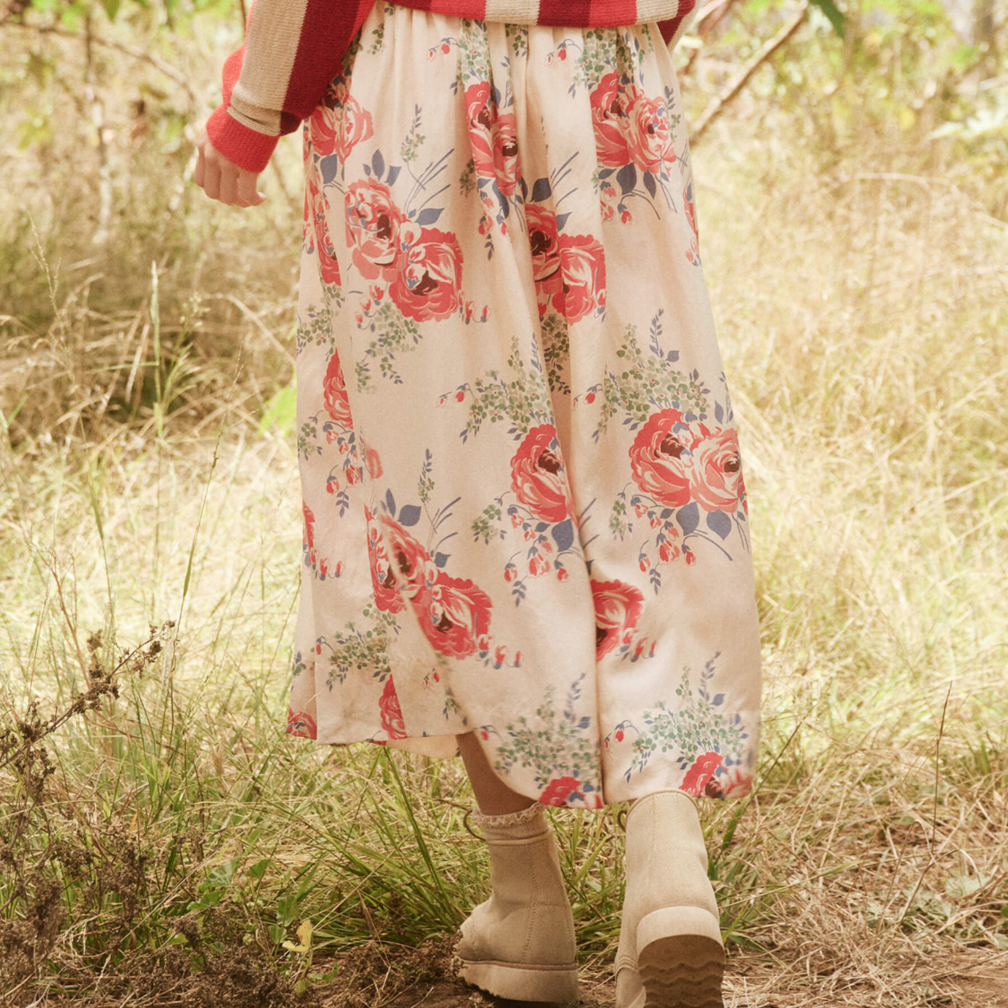 the great viola silk skirt in echo rosa print.