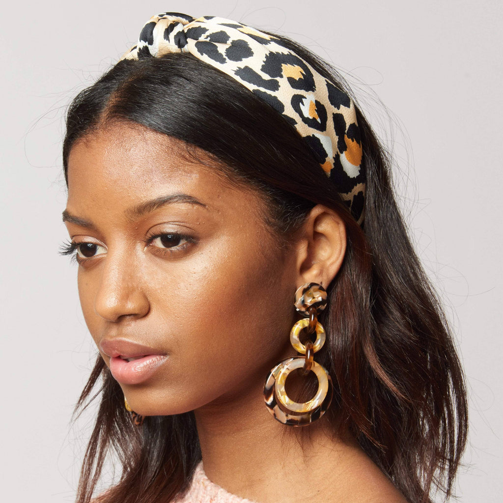 Stylish Silk Headband with Leopard Print