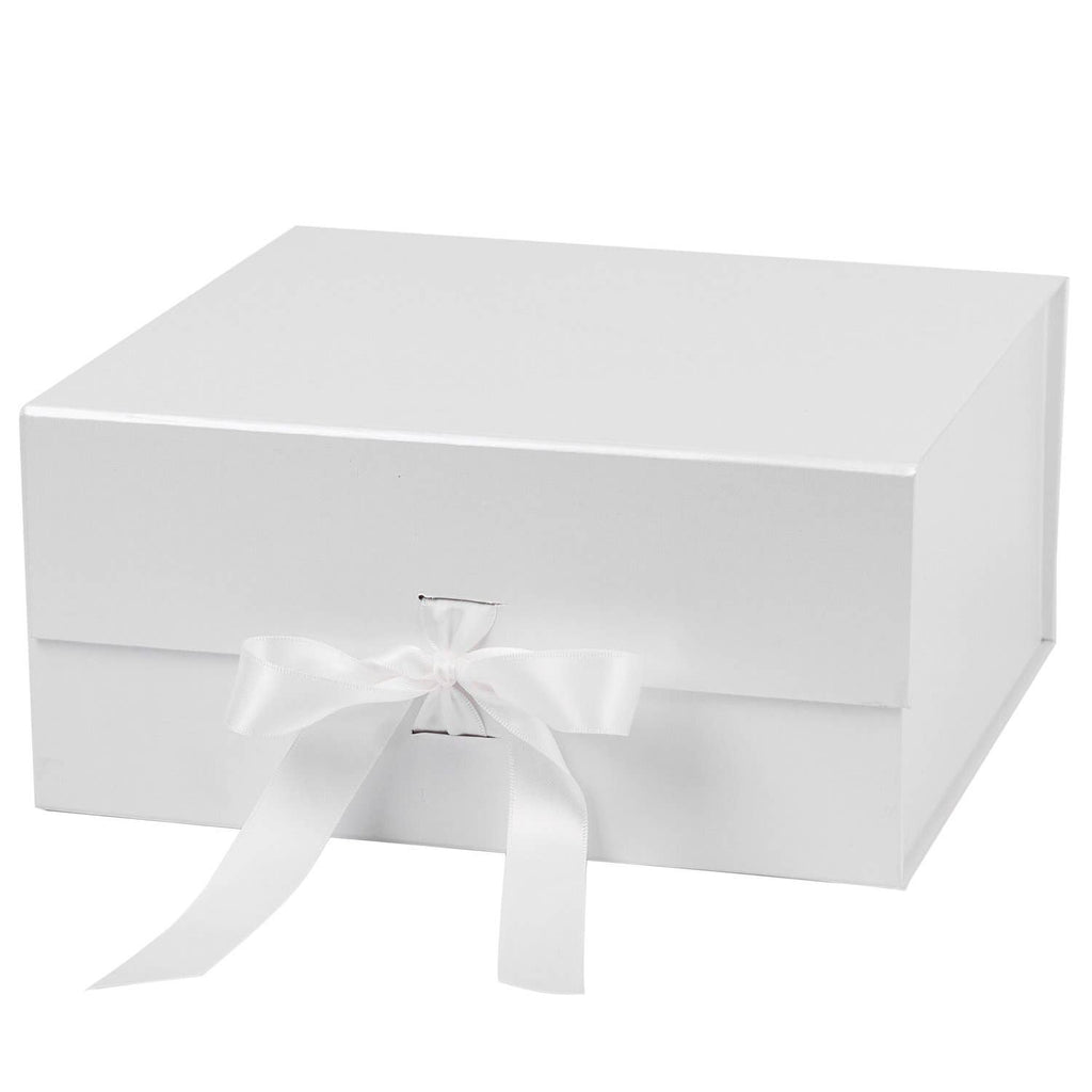 7 Colors | 8" x 8" x 4" Collapsable Gift Box w/ Satin Ribbon & Magnetic Square Flap Lid - Shoppe Details and Design