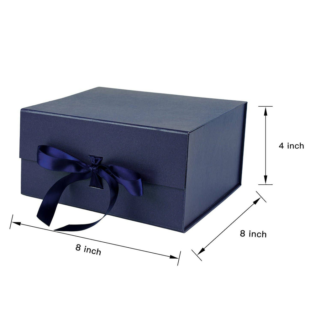 7 Colors | 8" x 8" x 4" Collapsable Gift Box w/ Satin Ribbon & Magnetic Square Flap Lid - Shoppe Details and Design