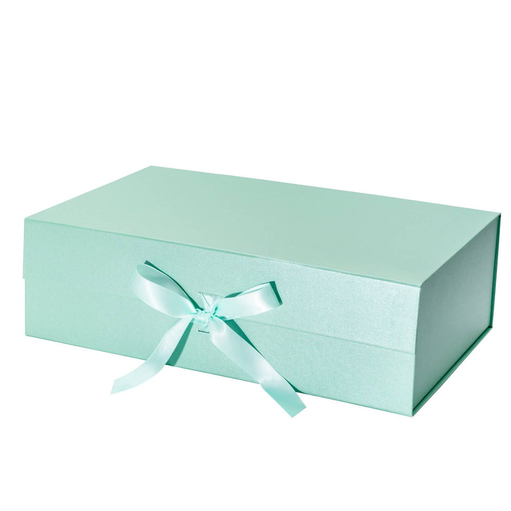 4 Colors | 14" x 9" x 4.3" Collapsable Gift Box w/ Satin Ribbon & Magnetic Square Flap Lid - Shoppe Details and Design