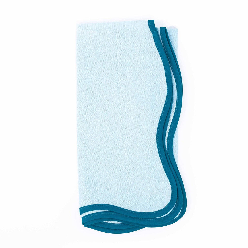 Premium Teal Blue Scalloped Cotton Napkins - Set of 4 by Modafleur | Luxurious Scalloped Cotton Napkin Set - Shoppe Details and Design