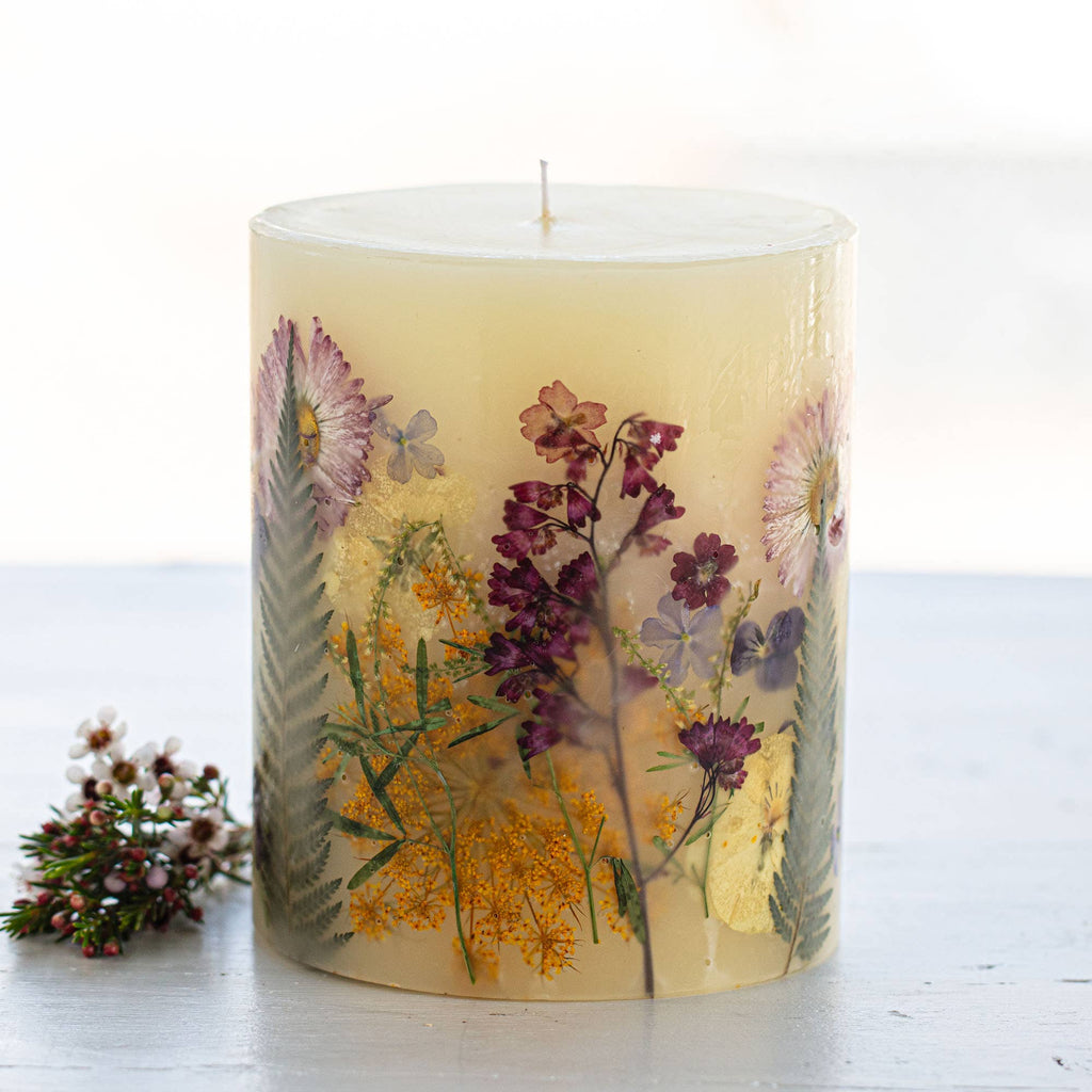 Bourbon and Rose Round Floral Botanical Candle, Size Small - Shoppe Details and Design