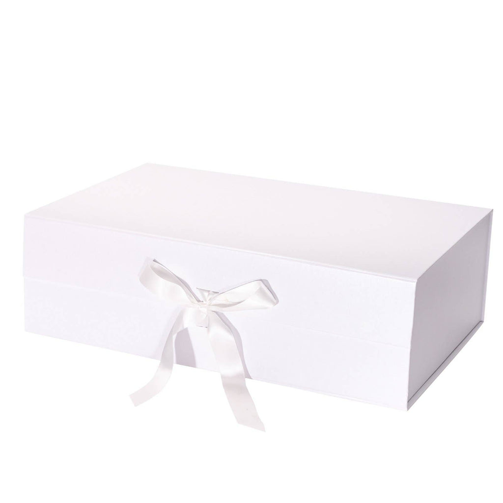 4 Colors | 14" x 9" x 4.3" Collapsable Gift Box w/ Satin Ribbon & Magnetic Square Flap Lid - Shoppe Details and Design