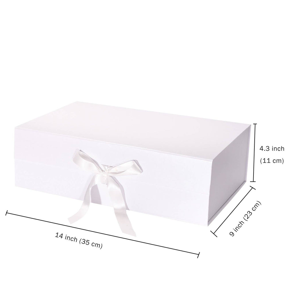 4 Colors | 14" x 9" x 4.3" Collapsable Gift Box w/ Satin Ribbon & Magnetic Square Flap Lid - Shoppe Details and Design