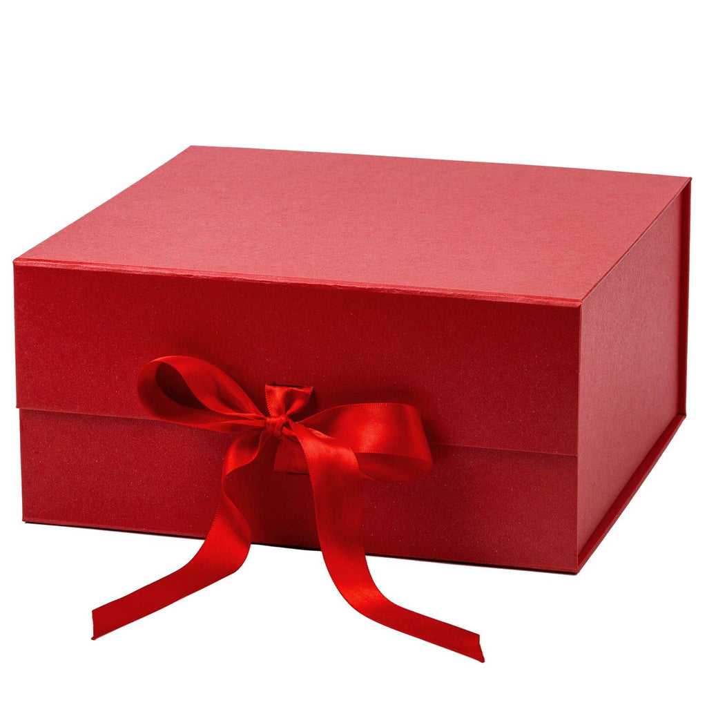 7 Colors | 8" x 8" x 4" Collapsable Gift Box w/ Satin Ribbon & Magnetic Square Flap Lid - Shoppe Details and Design