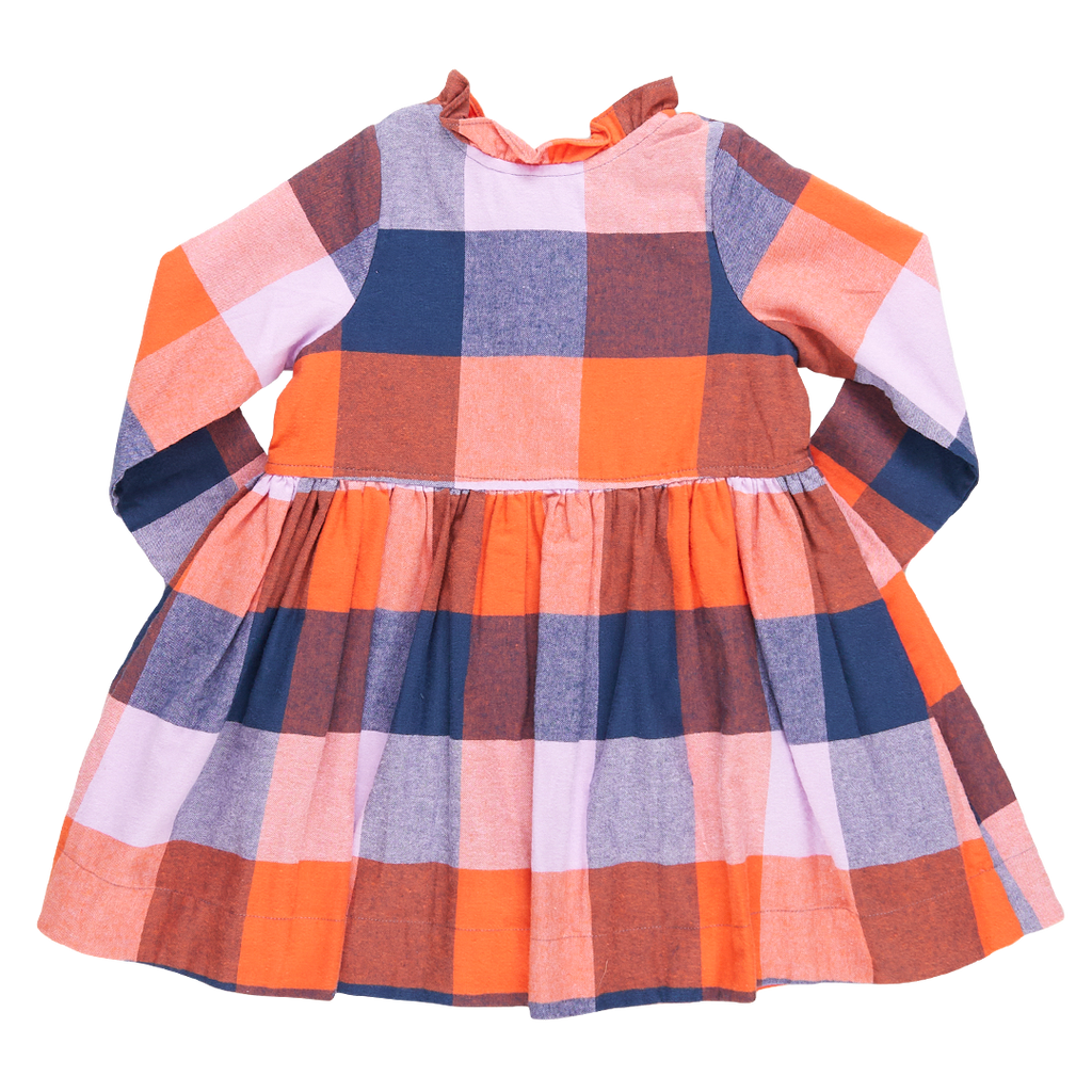 Pink Chicken Girls Check Dress in Navy and Orange - Shoppe Details and Design