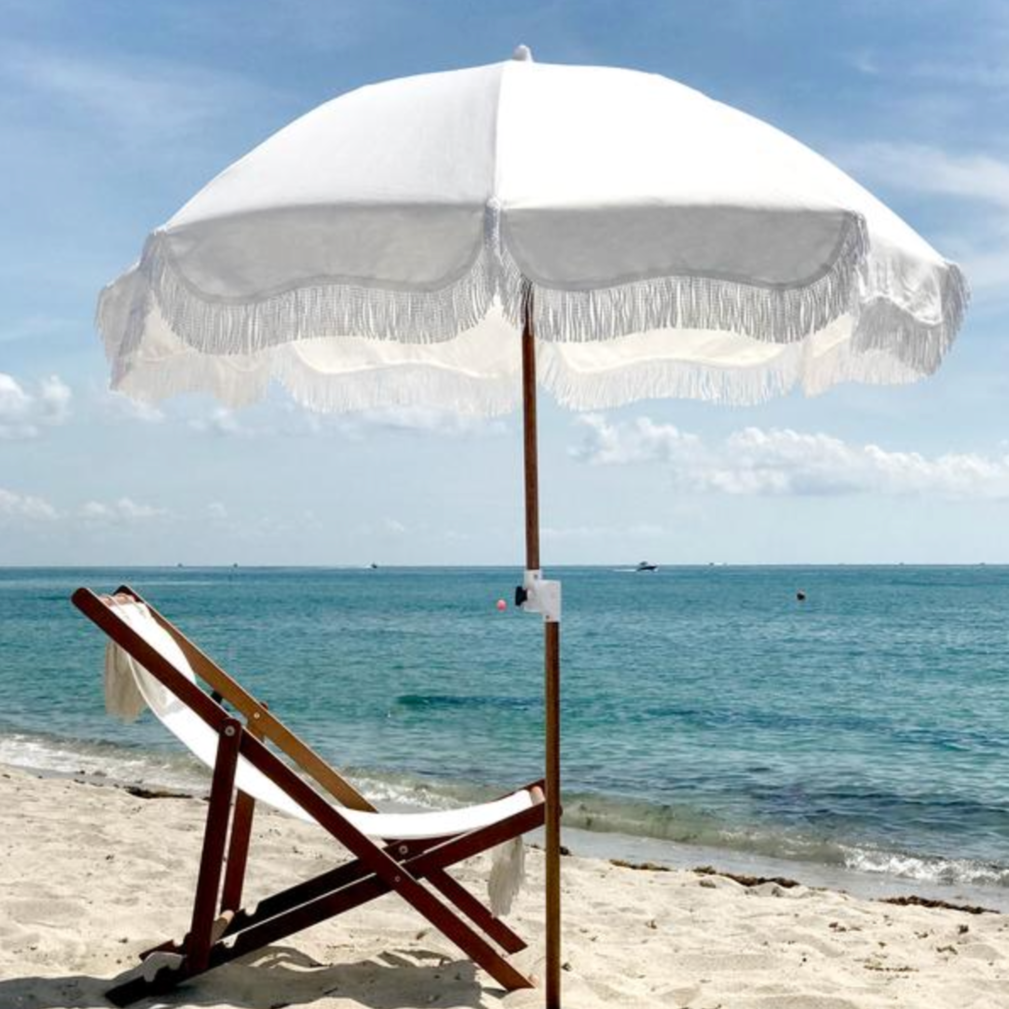 Business & Pleasure Premium Beach Umbrella, Antique White - Shoppe Details and Design