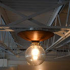 Stylish Glass Globe Ceiling Fixture with warm wood accents.