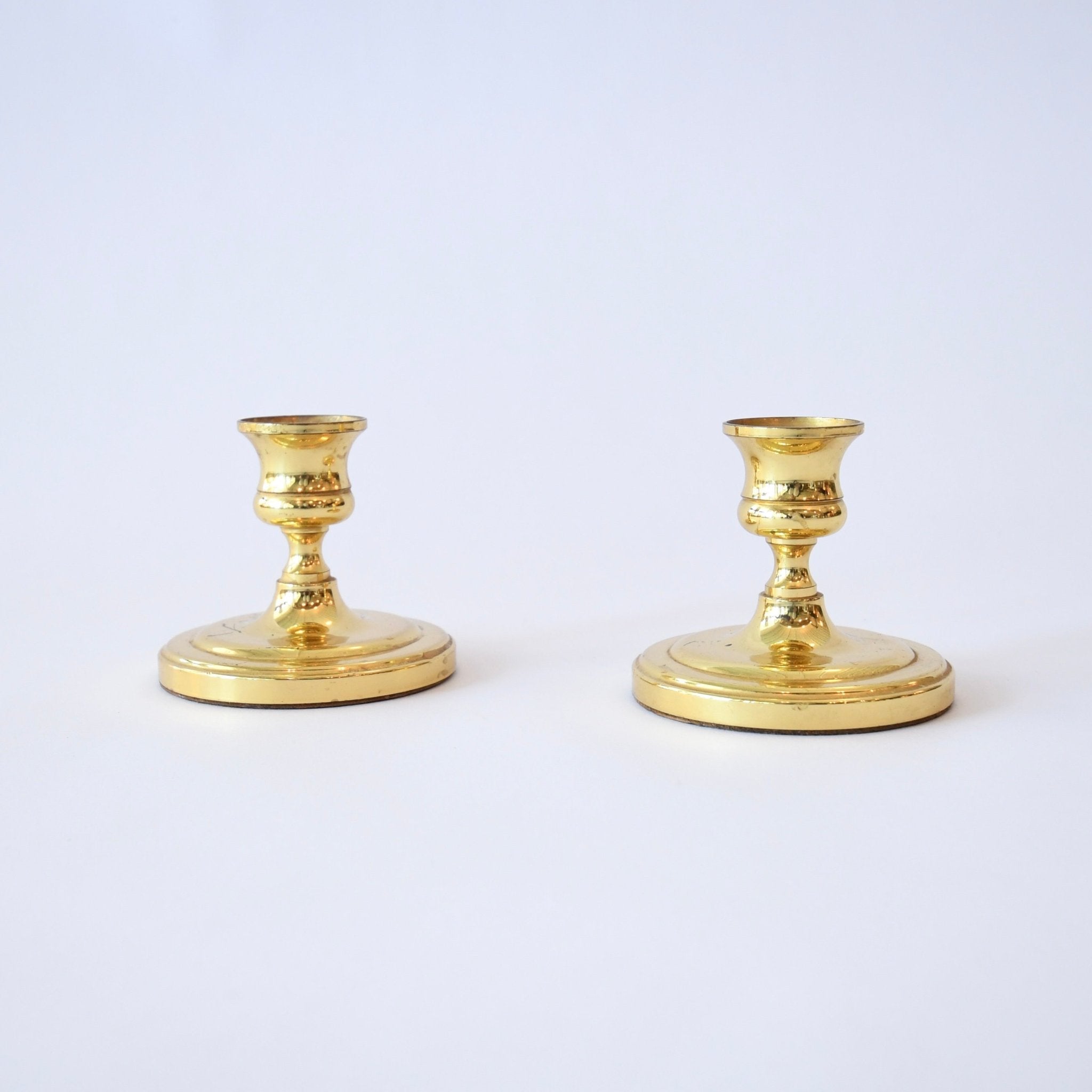 Shiny Brass Candleholders - Set of 2