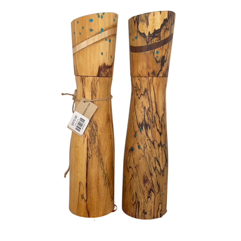 Hand-Turned Turquoise and Spalted Tamarind Salt and Pepper Mills
