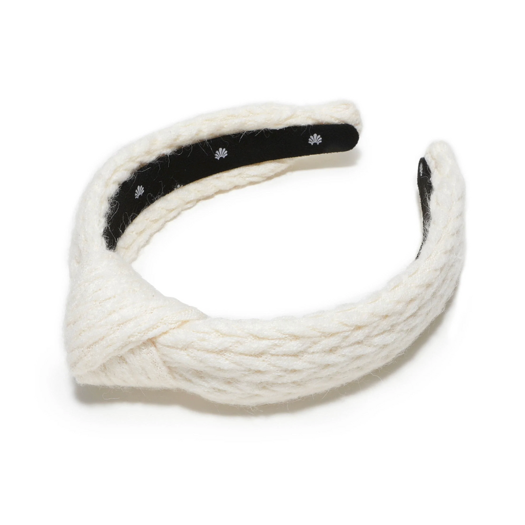 Slim Cable Knit Headband in Ivory