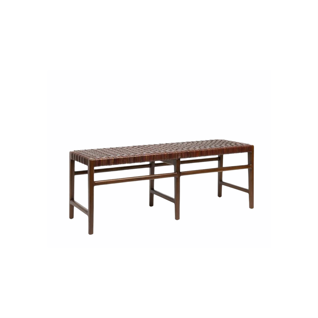 Made Goods Percy Bench Dark Chestnut with Leather woven seat 48inches long