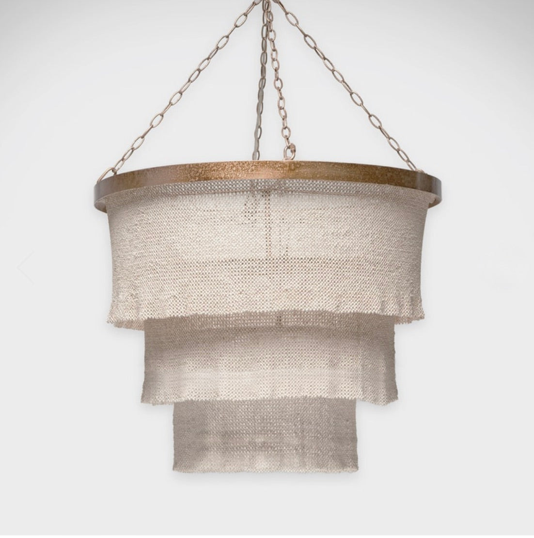 Patricia Round Chandelier with Natural Coco Beads and Gold Metal.