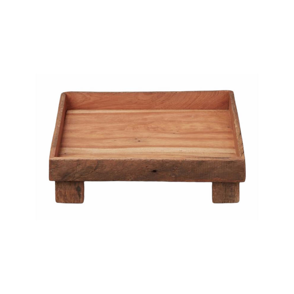 Reclaimed Wood Square Footed Tray, Medium