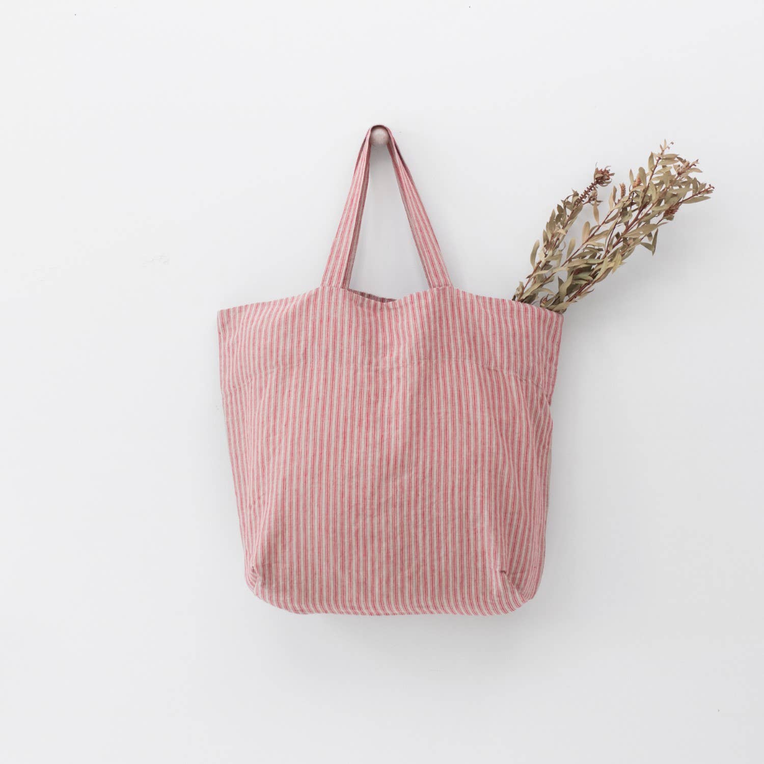 Red Stripe Linen Tote Bag