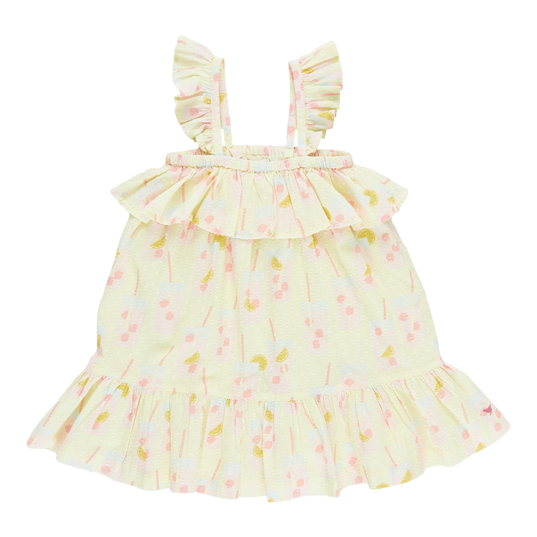 Girls Amalia Dress in Pink Lemonade | Refreshing Novelty Print | Pink Chicken - Shoppe Details and Design