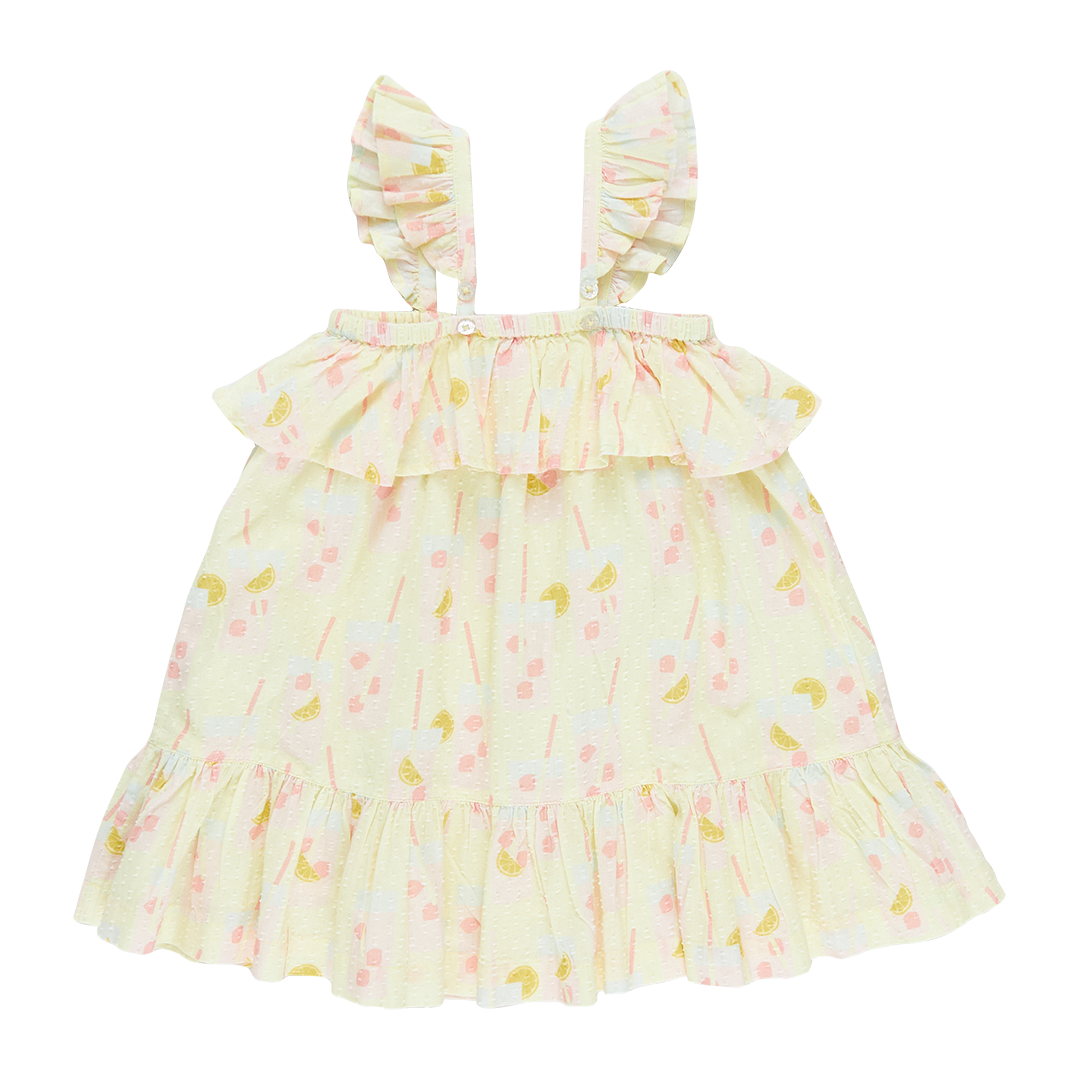 Girls Amalia Dress in Pink Lemonade | Refreshing Novelty Print | Pink Chicken - Shoppe Details and Design