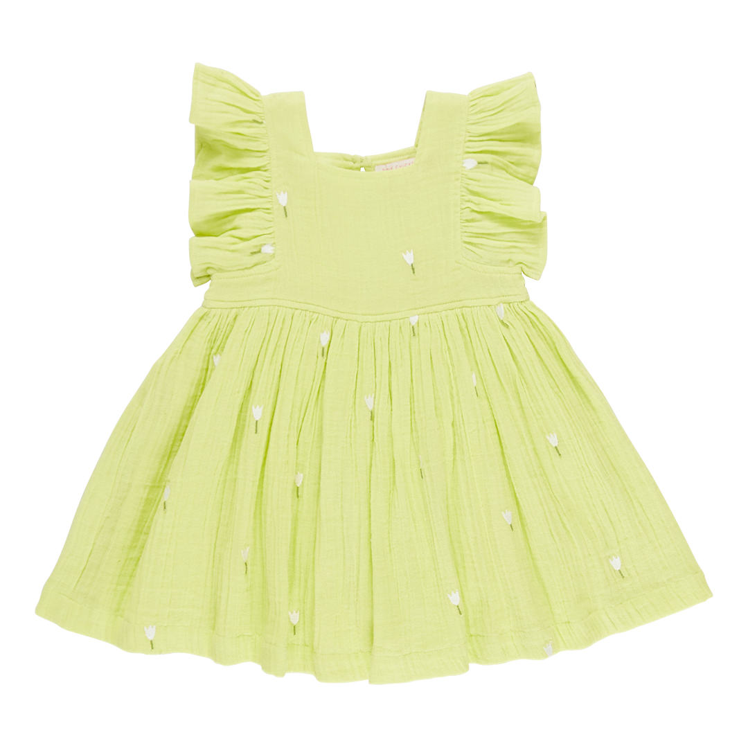 Girls Elsie Dress in Tulip Embroidery | Vibrant Yellow Cotton Gauze | Pink Chicken - Shoppe Details and Design