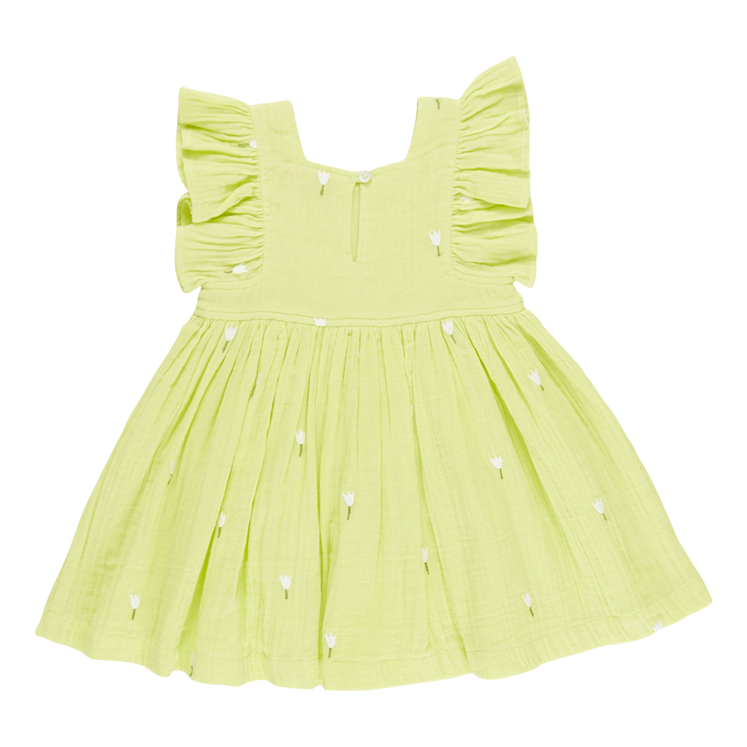 Girls Elsie Dress in Tulip Embroidery | Vibrant Yellow Cotton Gauze | Pink Chicken - Shoppe Details and Design