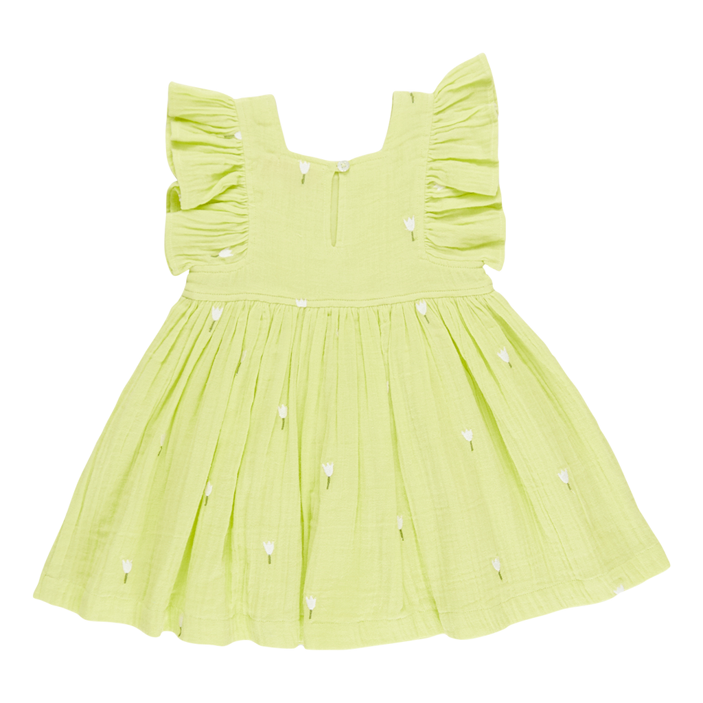 Girls Elsie Dress in Tulip Embroidery | Vibrant Yellow Cotton Gauze | Pink Chicken - Shoppe Details and Design