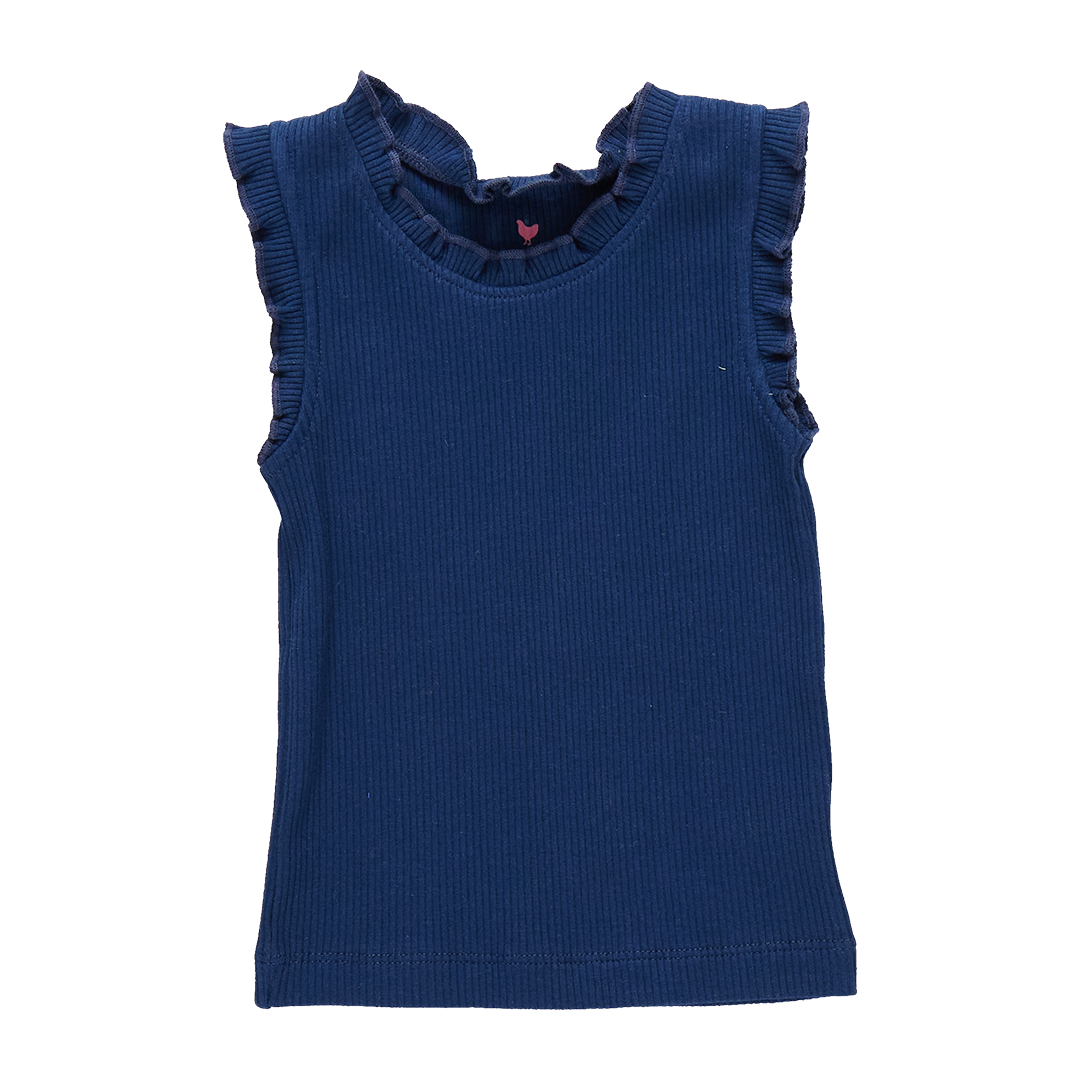 Pink Chicken- Girls Organic Ruffle Rib Tank in Navy - Shoppe Details and Design