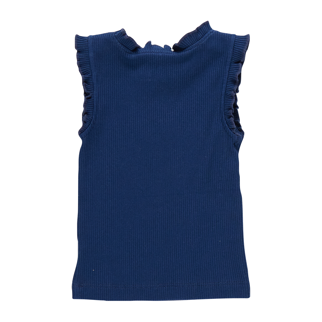 Pink Chicken- Girls Organic Ruffle Rib Tank in Navy - Shoppe Details and Design