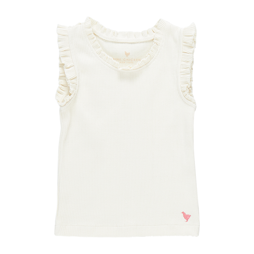 Pink Chicken- Girls Organic Ruffle Rib Tank in Gardenia White - Shoppe Details and Design