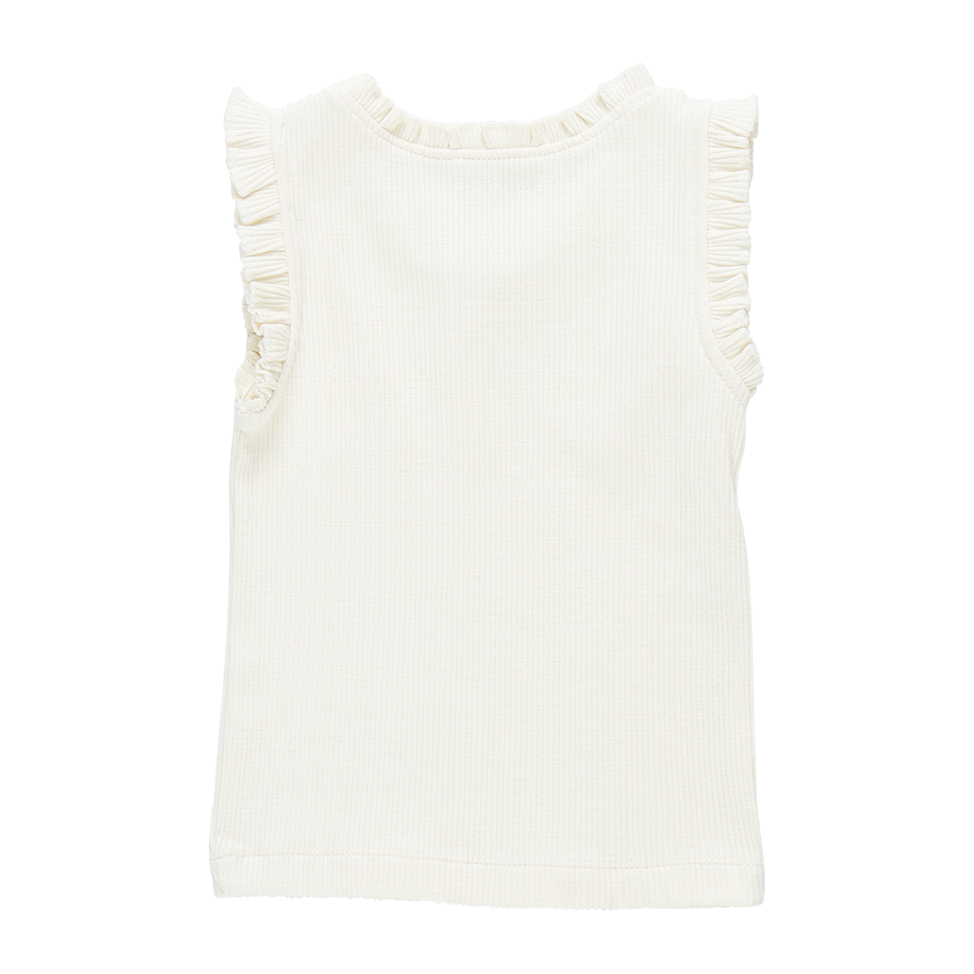 Pink Chicken- Girls Organic Ruffle Rib Tank in Gardenia White - Shoppe Details and Design