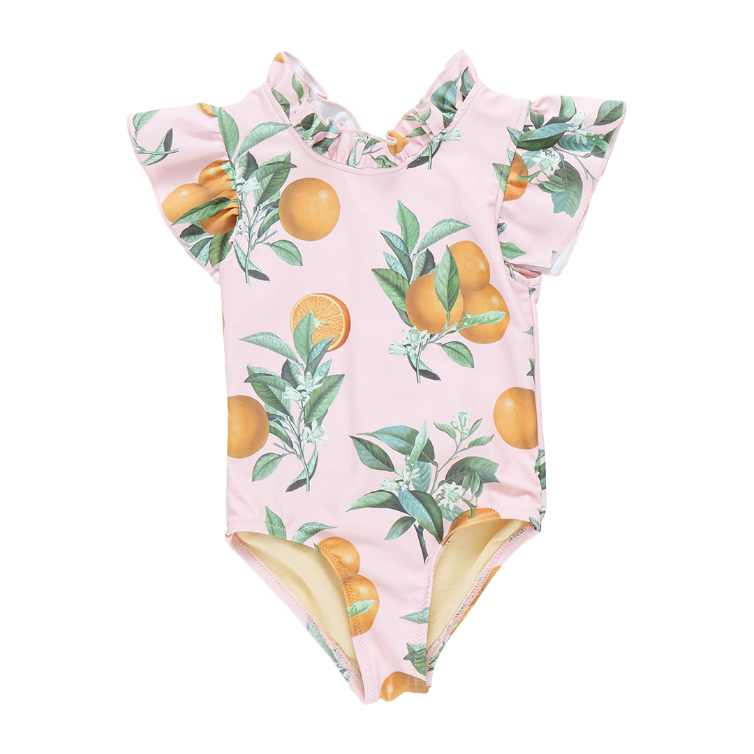 Pink Chicken- Girls Jennifer Suit in Pink Botanical Oranges - Shoppe Details and Design