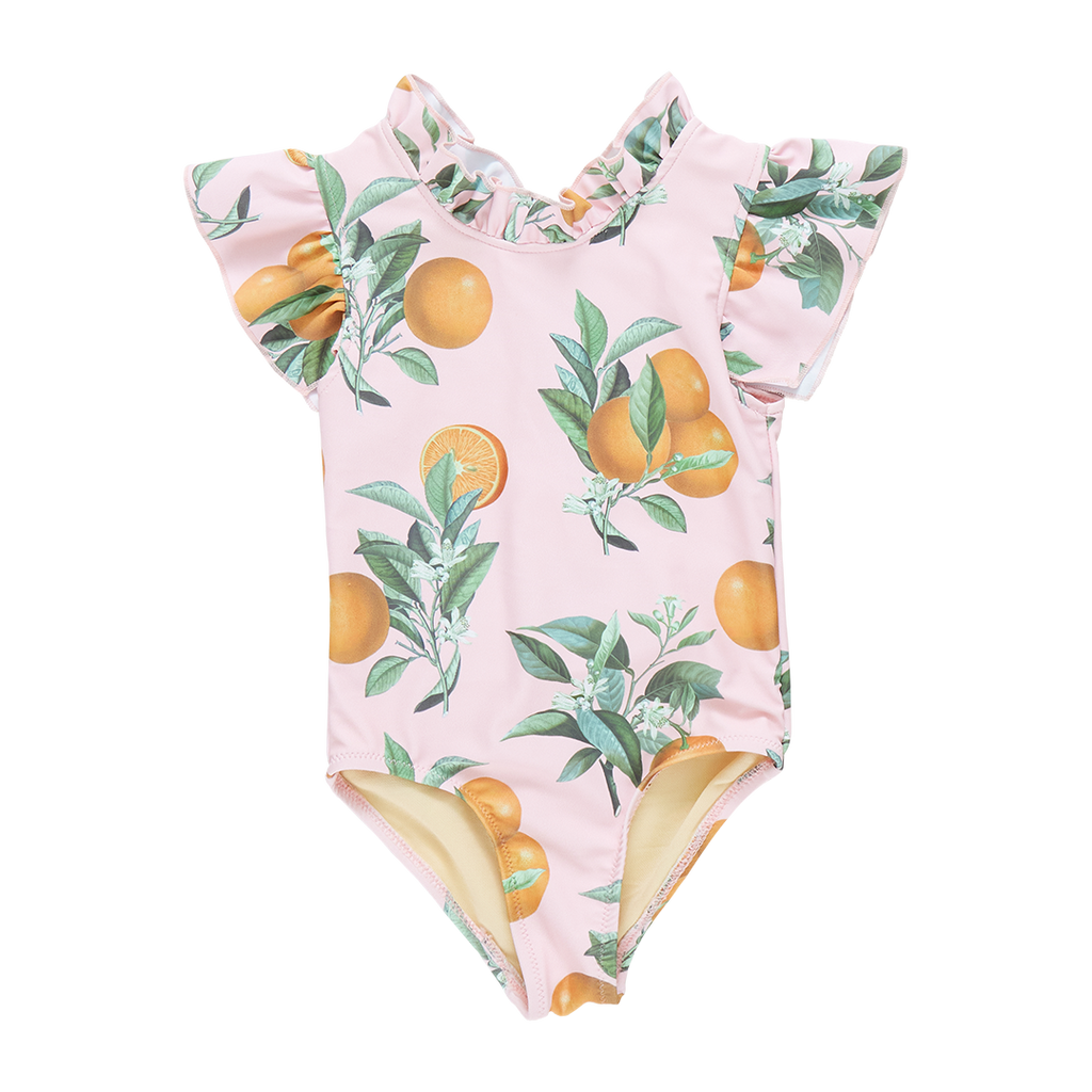 Pink Chicken- Girls Jennifer Suit in Pink Botanical Oranges - Shoppe Details and Design