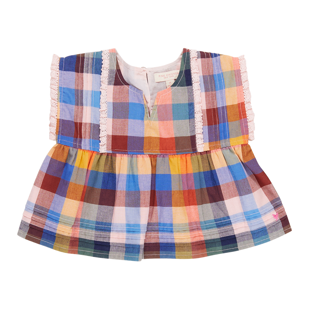 Pink Chicken- Girls Clary Top in Technicolor Check - Shoppe Details and Design