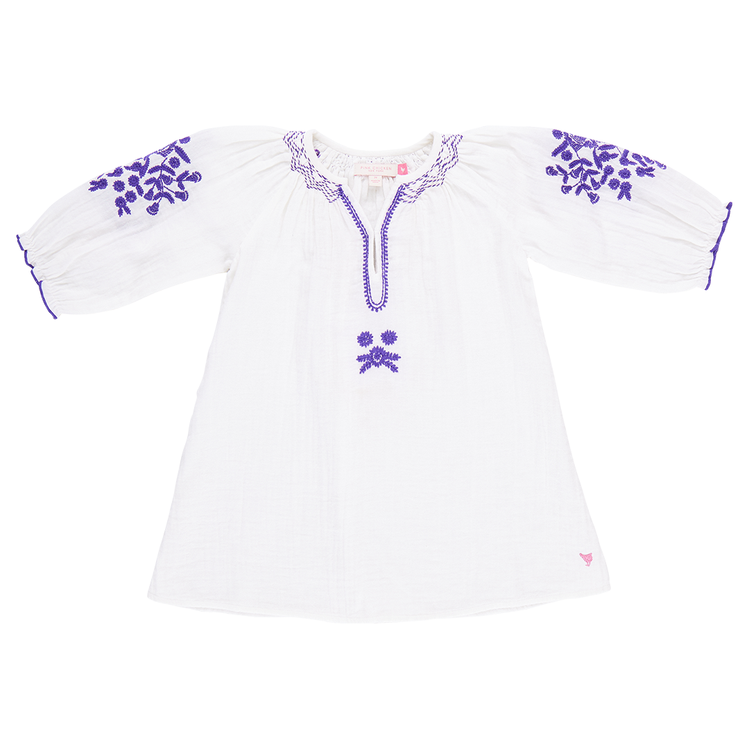 Pink Chicken- Girls Ava Coverup Dress in Gardenia White Embroidery - Shoppe Details and Design