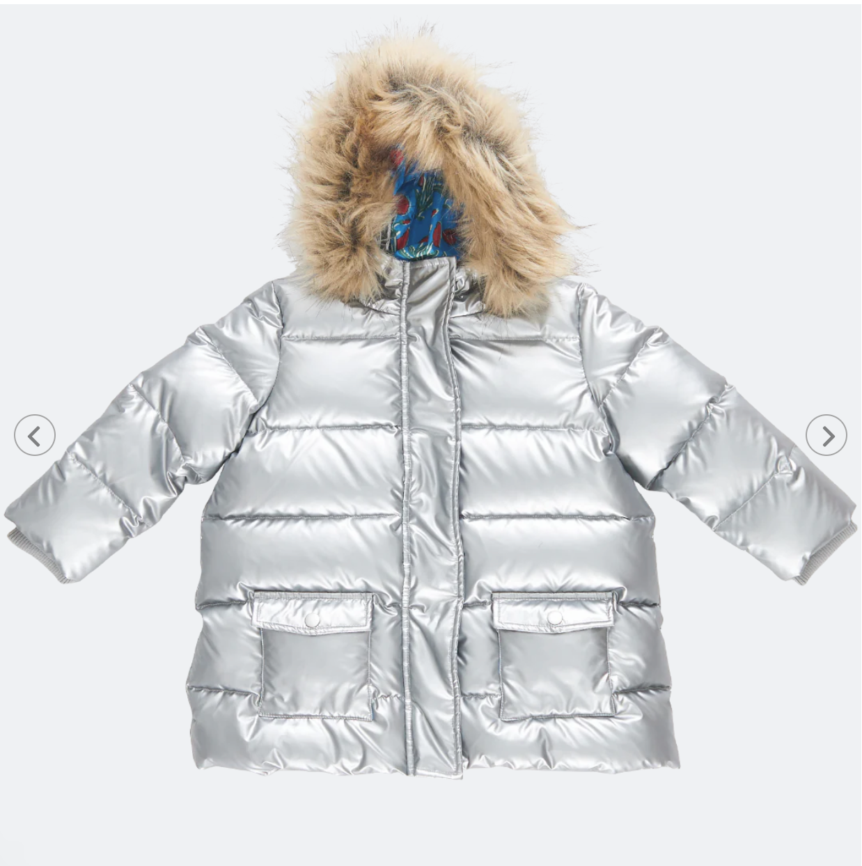 Silver puffer jacket discount with fur hood