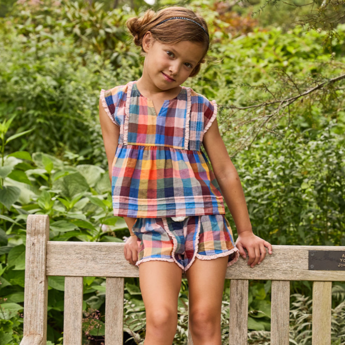 Pink Chicken- Girls Clary Top in Technicolor Check - Shoppe Details and Design