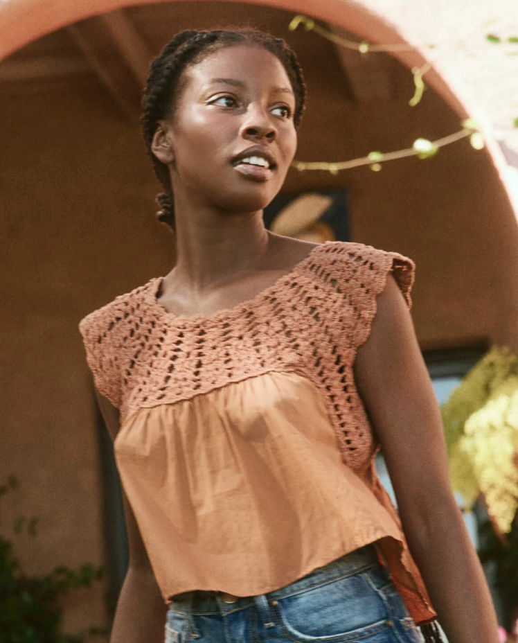 The Great Cotton Crochet Soleil Top in Auburn Orange Canyon - Shoppe Details and Design