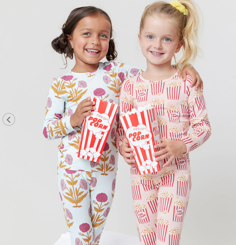 pink chicken popcorn pajama set