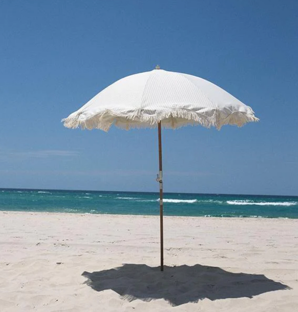 Business & Pleasure Premium Beach Umbrella, Sage Stripe