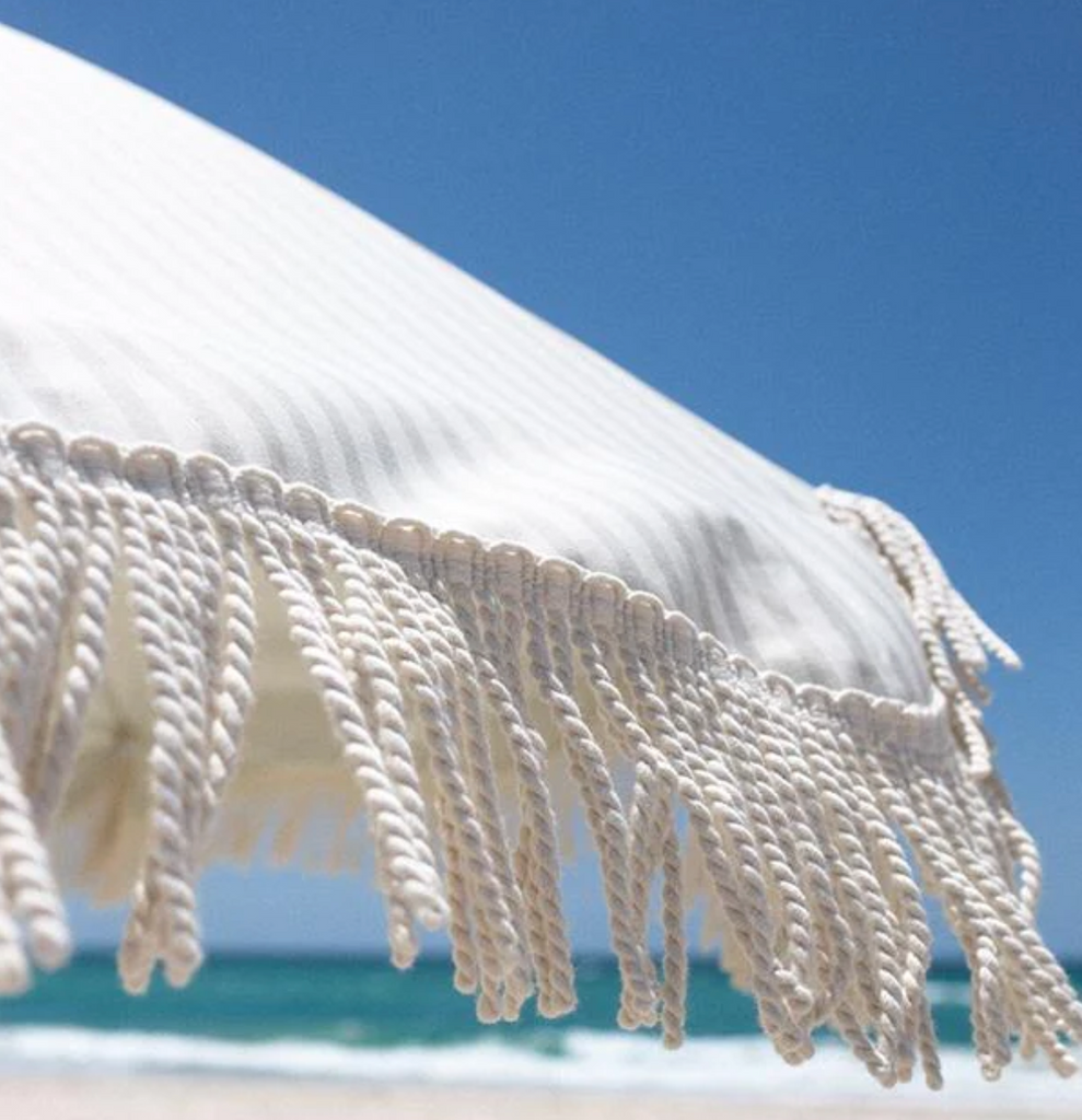 Business & Pleasure Premium Beach Umbrella, Sage Stripe