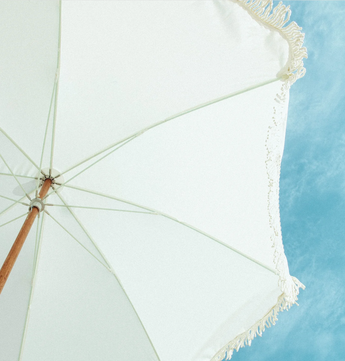 Business & Pleasure Premium Beach Umbrella, Antique White - Shoppe Details and Design