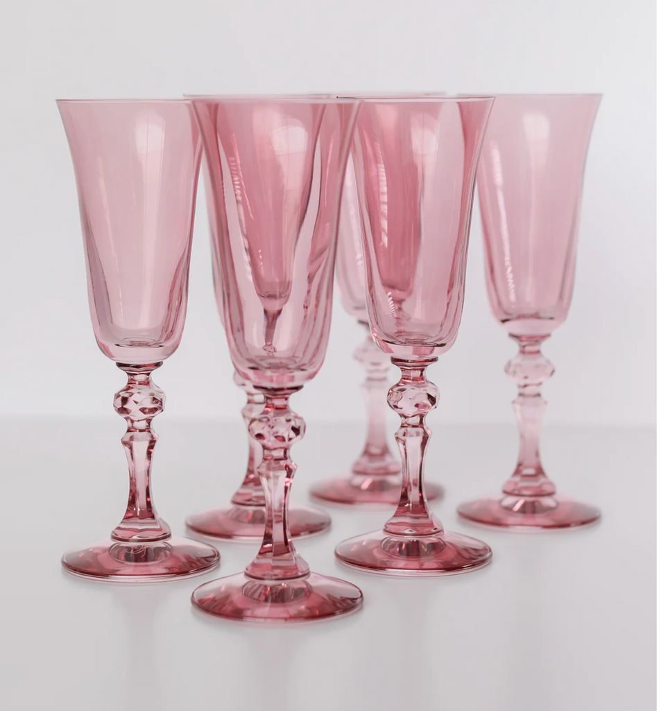 Estelle Colored Glass Rose Regal Flute Set - Set of 6 - Shoppe Details and Design