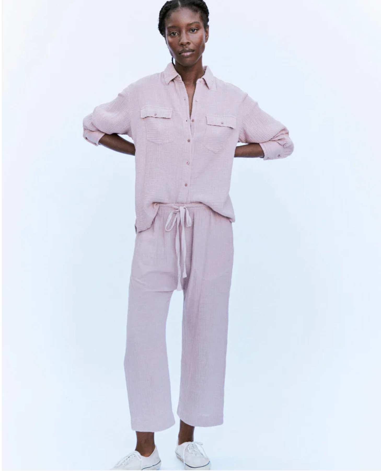 The Great Loose Gauze Pants in Soft Lilac Pink - Shoppe Details and Design